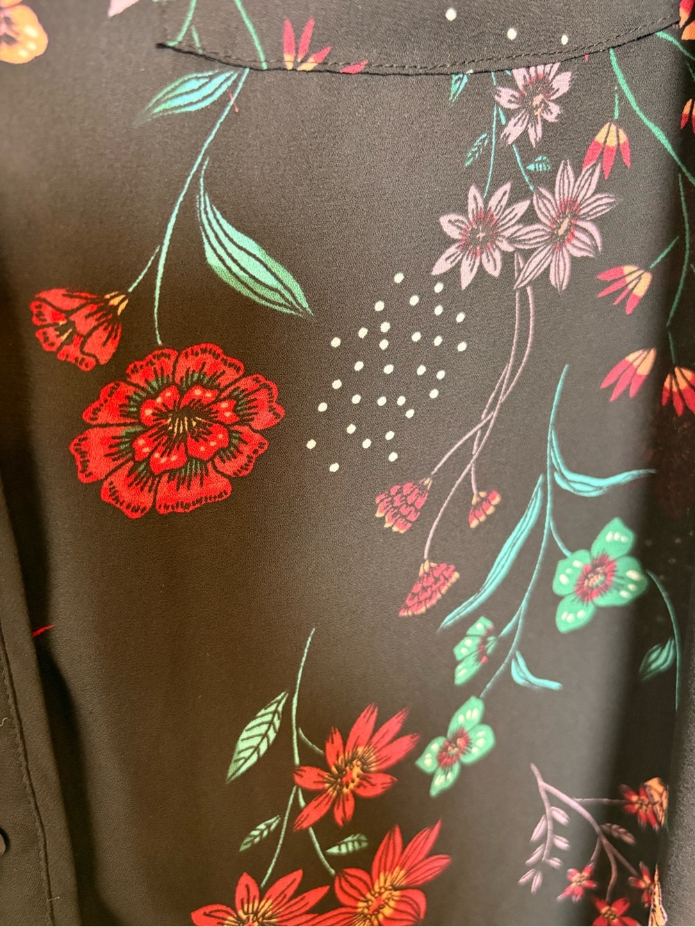 Candie’s Black Floral Button Up Blouse Boho Romantic Indie Medium - Picture 6 of 7